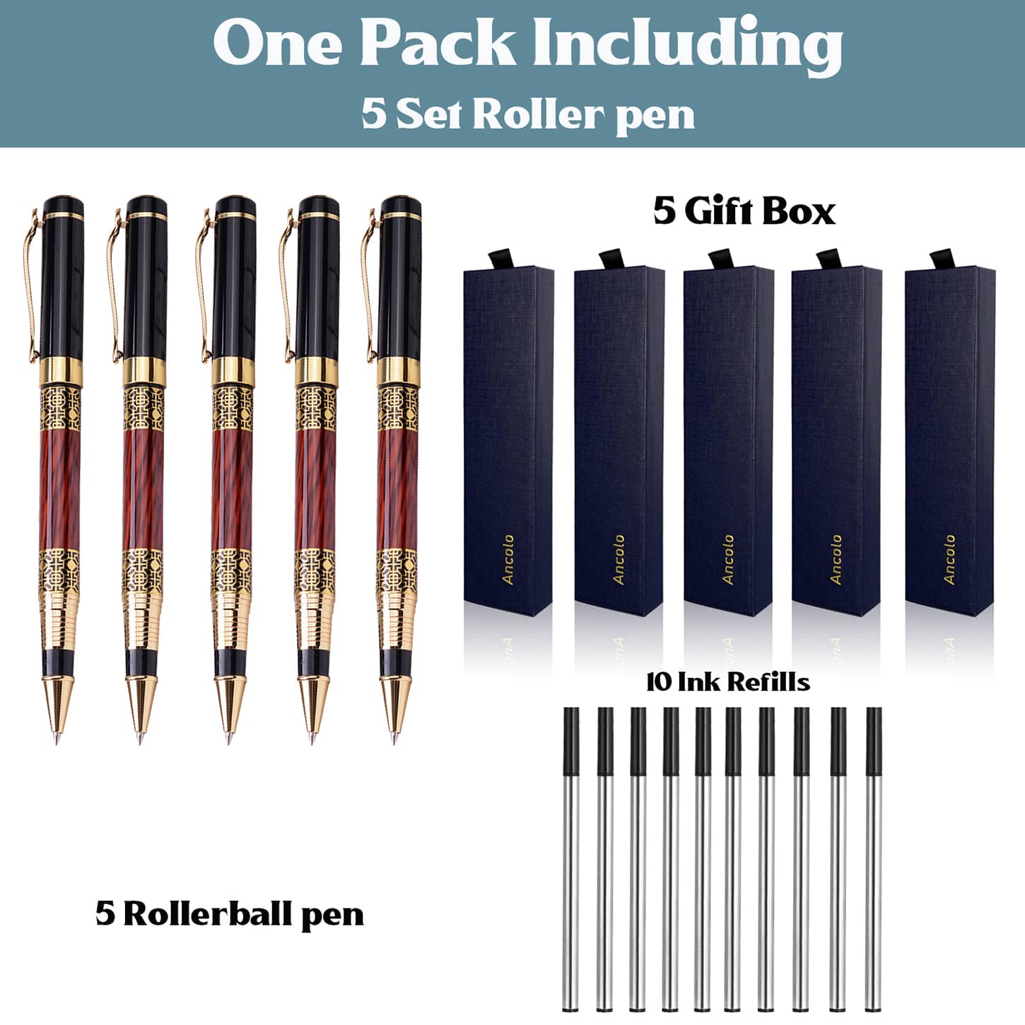 Executive Black Ballpoint and Roller Ball Pen Set