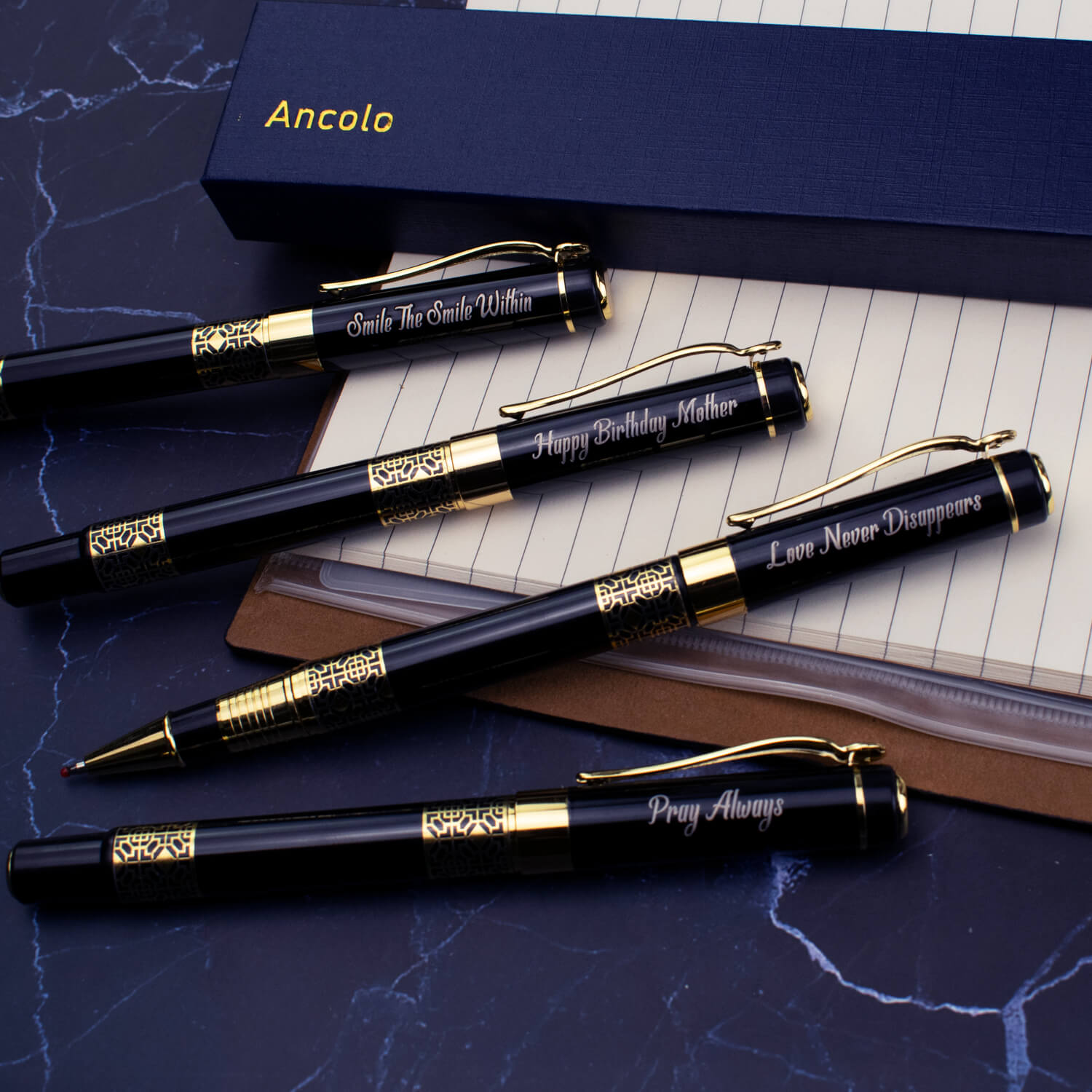Candumy Black Gift Ballpoint Pen Set for Men,Stainless Steel Fancy Pens Twist to Open Retractable Classic Design Golden Trim,Executive Business Pens